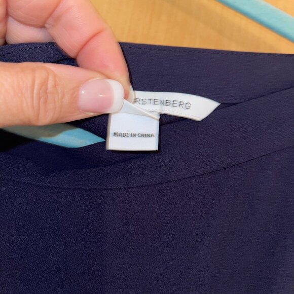 Diane Von Furstenberg Womens Jumpsuit Size 10 Blue Lucy Crepe Pockets Boat Neck - Picture 4 of 16